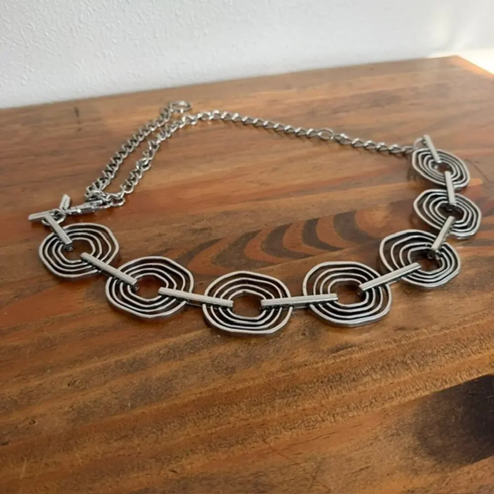 Chicos Chain Belt Silver Tone Nested Circles Link Y2K Statement Boho Hippie